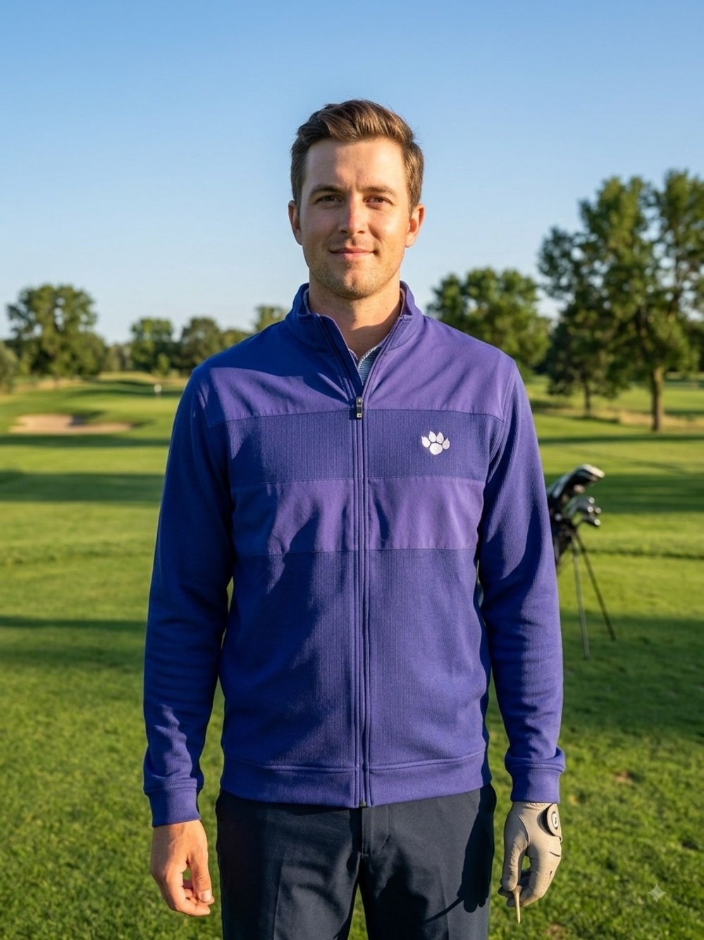 FootJoy FJ Mens Full-Zip Golf Jacket Blue Paw Print Logo - Size Small